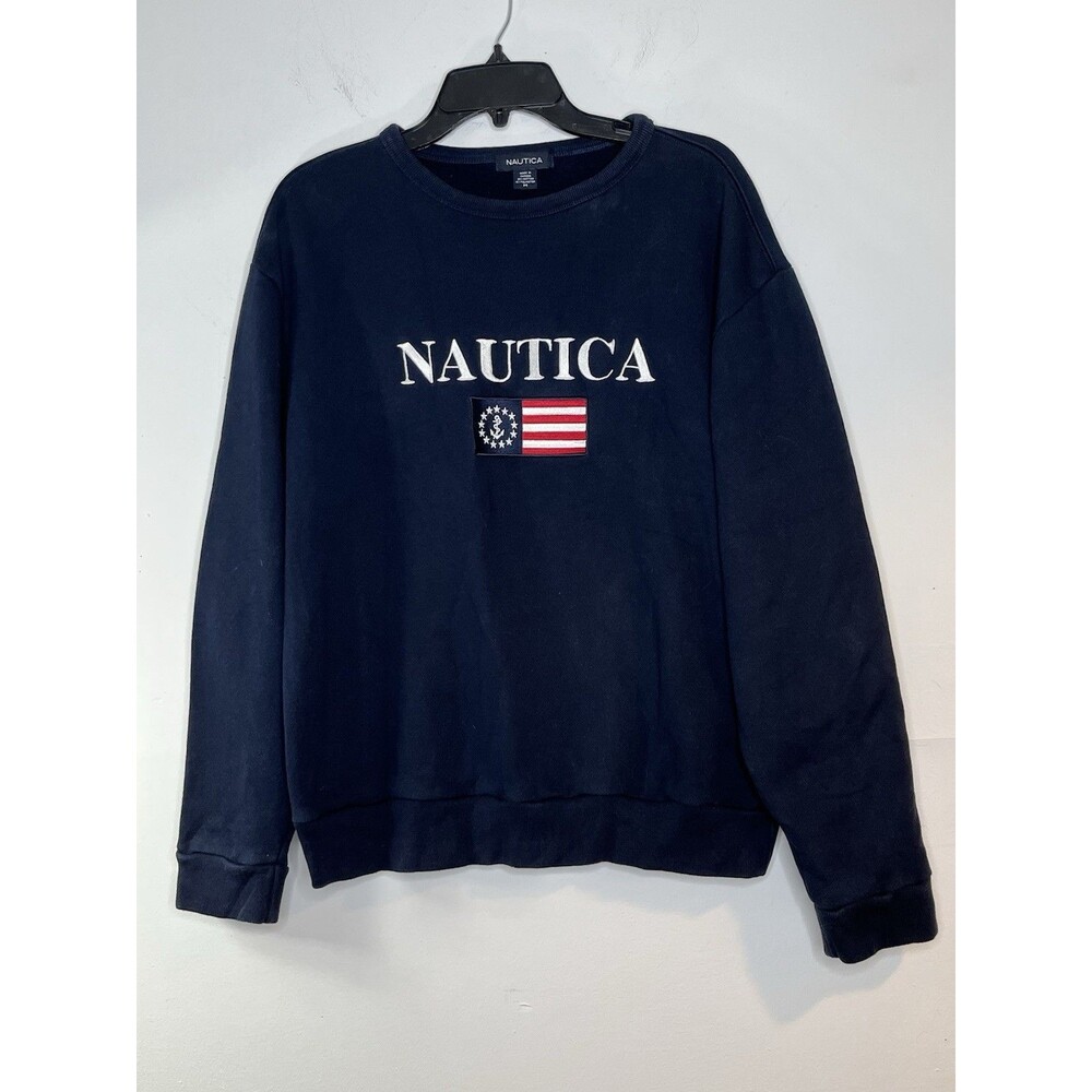 Vintage Nautica Sweatshirt Spell Out Navy Nautical Americana Fisherman Core M